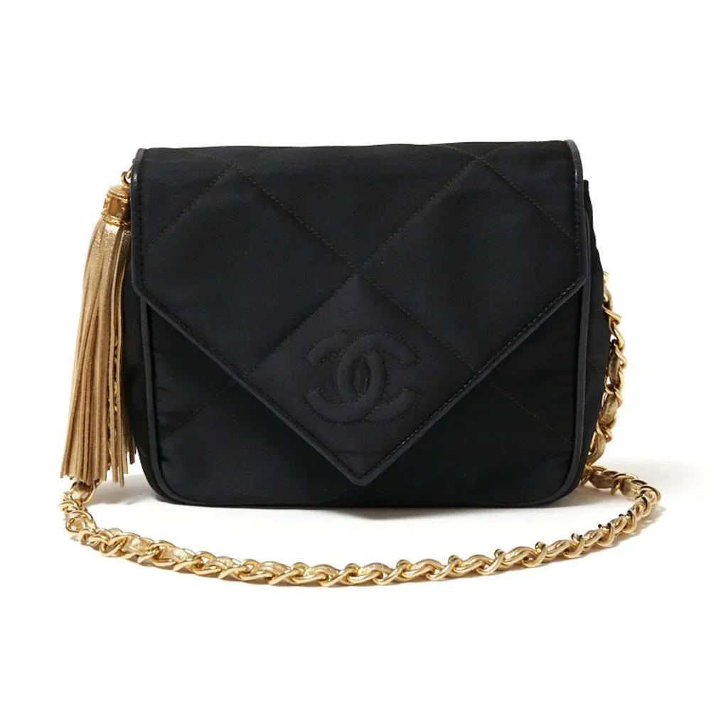 Chanel Fringe Chain Shoulder Black Gold Shoulder Bag